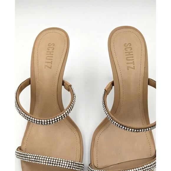 Schutz Taliah Glam Leather & Crystal Sandals Women's Beige Size US9B - Picture 10 of 11